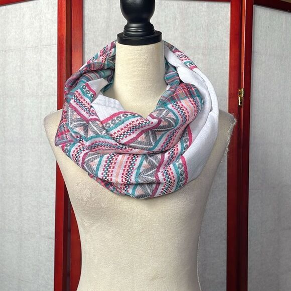 Aztec Designed Multicolored Lightweight Infinity Scarf (One Size) - Picture 3 of 12